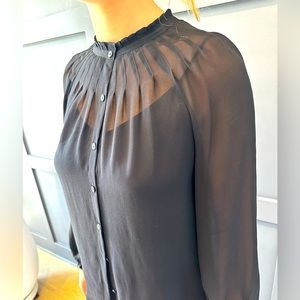 Black pleated front sheer blouse